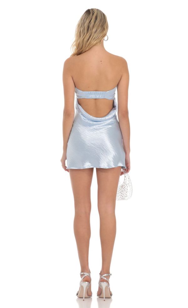Satin Strapless Slip Dress in Light Blue - Image 3