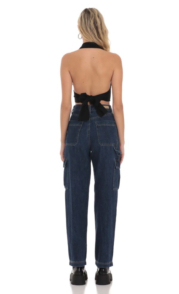 Wide Leg Cargo Jeans in Dark Denim - Image 2