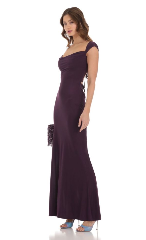 Strappy Cowl Neck Maxi Dress in Purple - Image 3