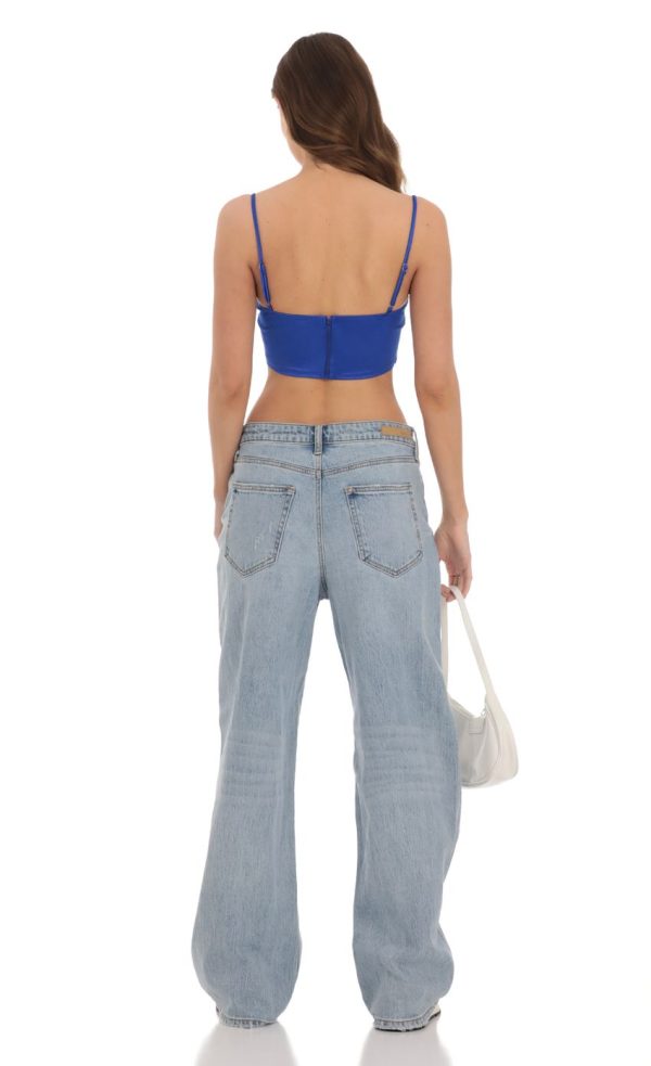 Satin Corset Crop Top in Royal Blue - Image 2