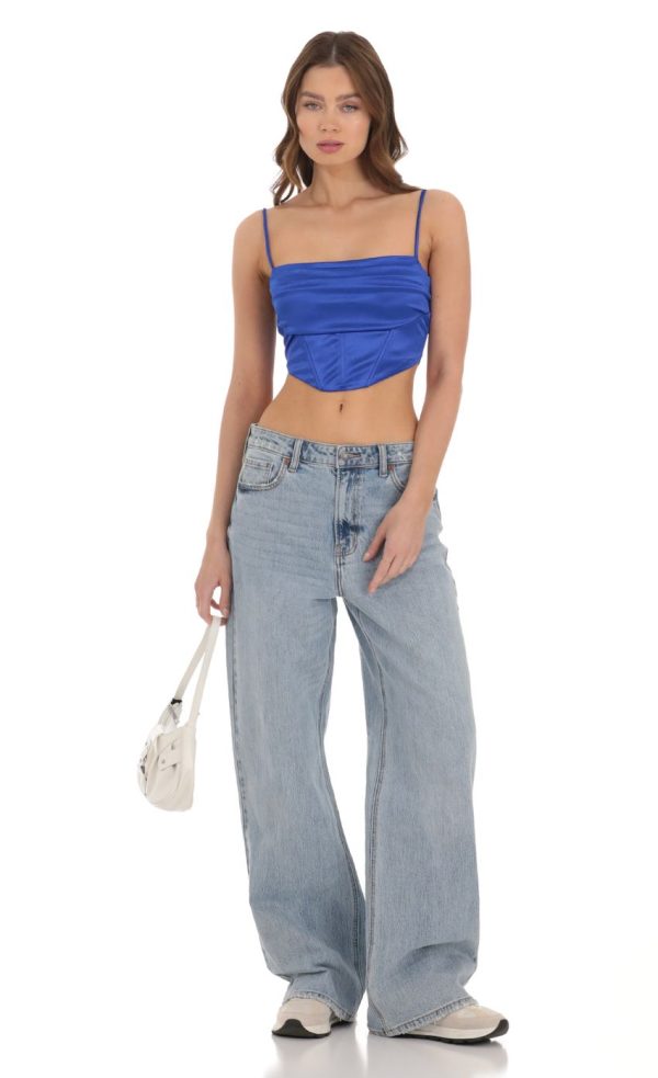 Satin Corset Crop Top in Royal Blue - Image 4