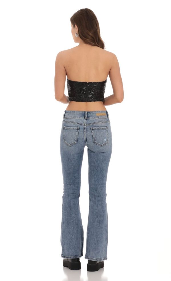 Sequin Strapless Corset Top in Black - Image 2