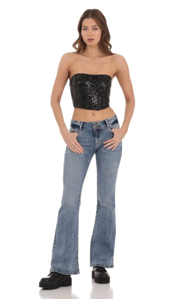 Sequin Strapless Corset Top in Black - Image 4