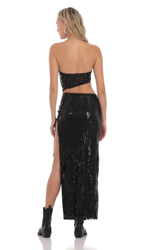 Strapless Sequin Cutout Maxi Dress in Black - Image 2