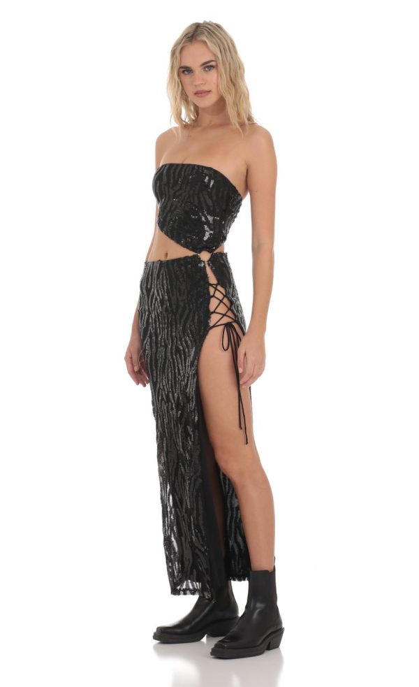 Strapless Sequin Cutout Maxi Dress in Black - Image 3