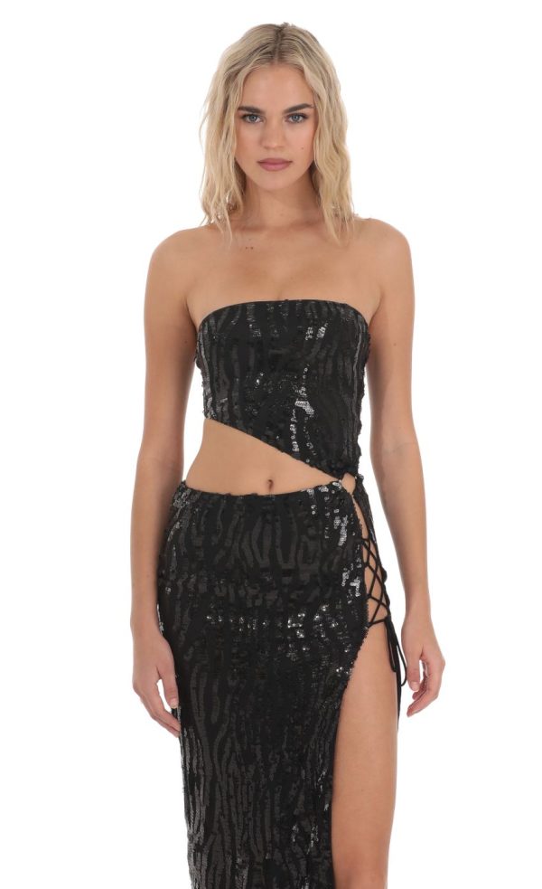 Strapless Sequin Cutout Maxi Dress in Black - Image 4
