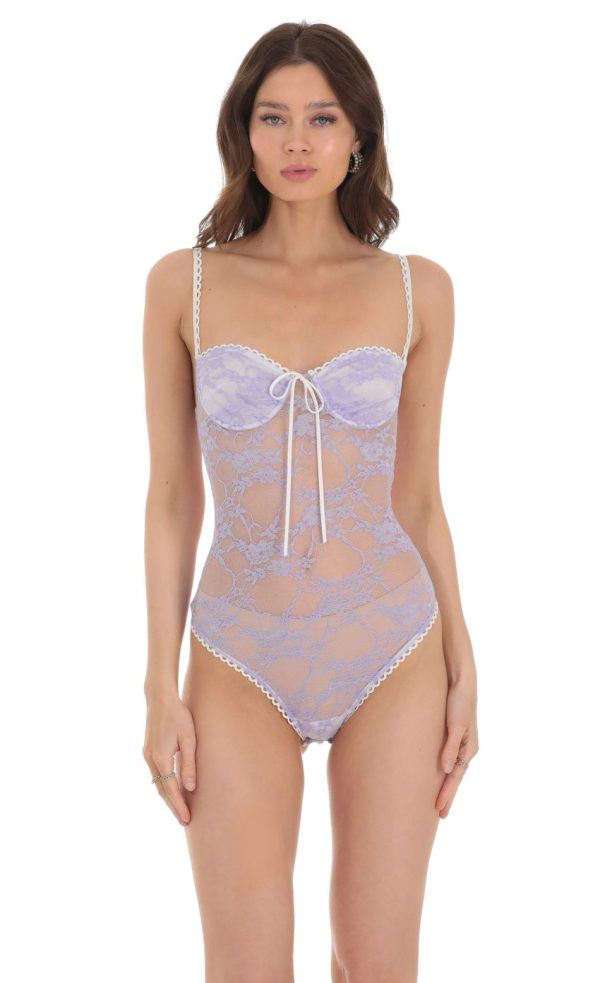 Sheer Lace Bodysuit in Lavender