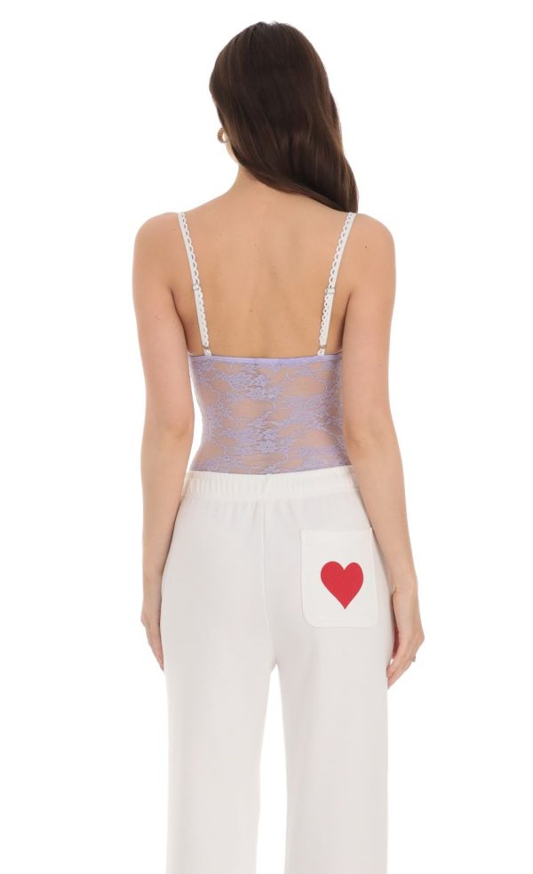 Sheer Lace Bodysuit in Lavender - Image 2