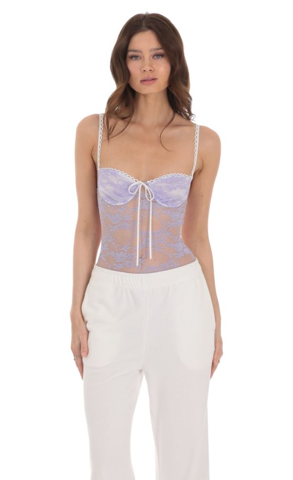 Sheer Lace Bodysuit in Lavender - Image 5
