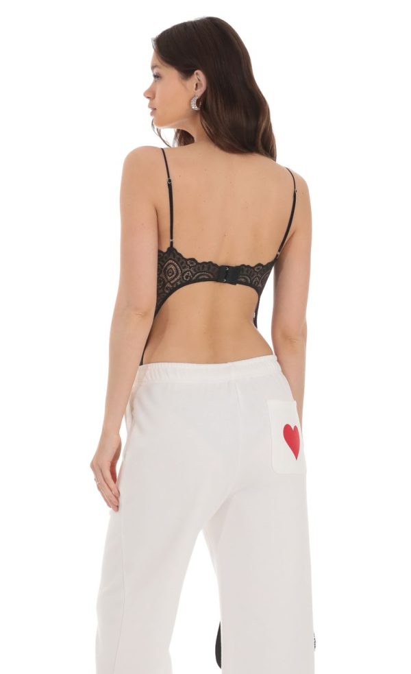 Lace Open Back Bodysuit in Black - Image 2