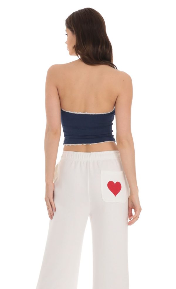 Strapless White Lace Top in Navy - Image 2