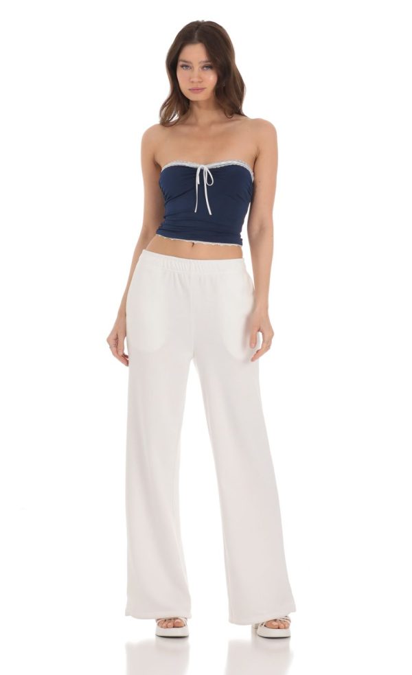 Strapless White Lace Top in Navy - Image 4