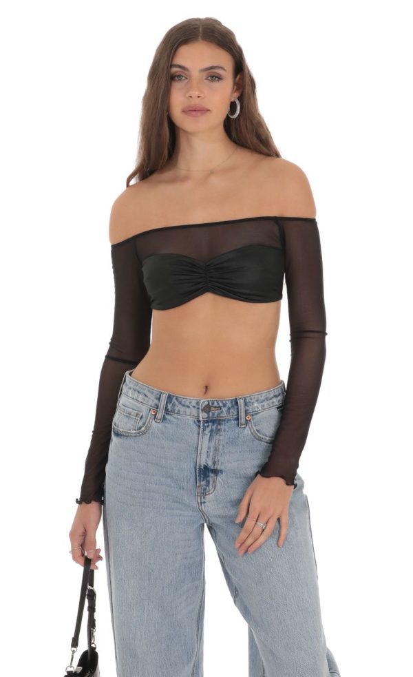 Off Shoulder Mesh Top in Black