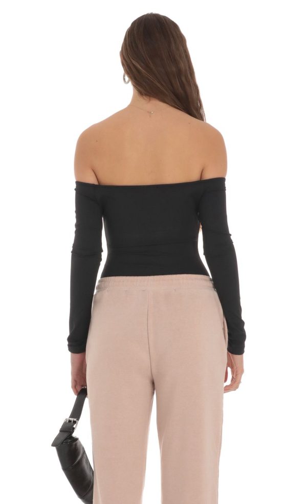 Off Shoulder Bodysuit in Black - Image 2