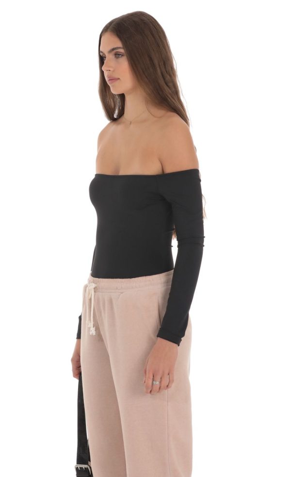 Off Shoulder Bodysuit in Black - Image 3