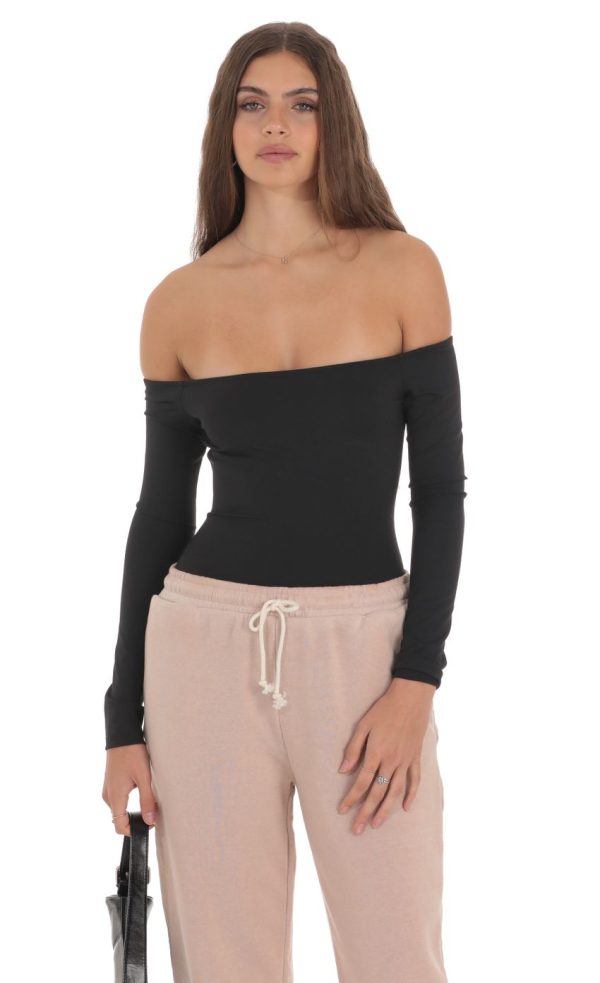 Off Shoulder Bodysuit in Black - Image 5