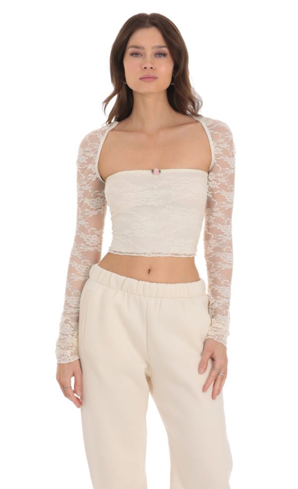 Lace Long Sleeve Top in Cream