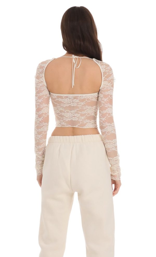 Lace Long Sleeve Top in Cream - Image 2