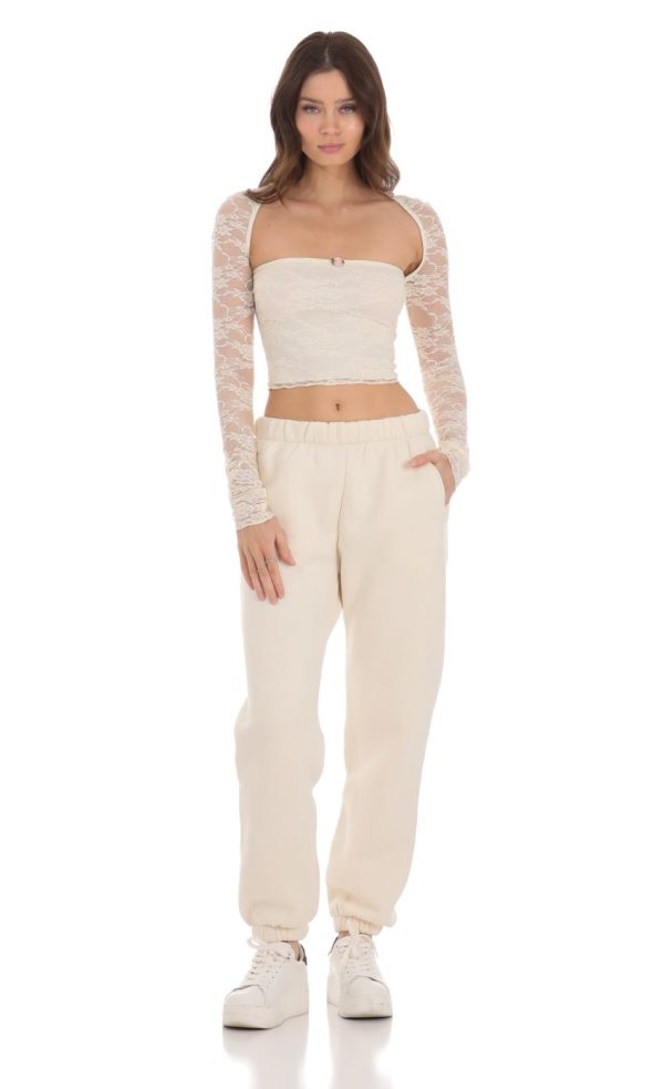 Lace Long Sleeve Top in Cream - Image 4