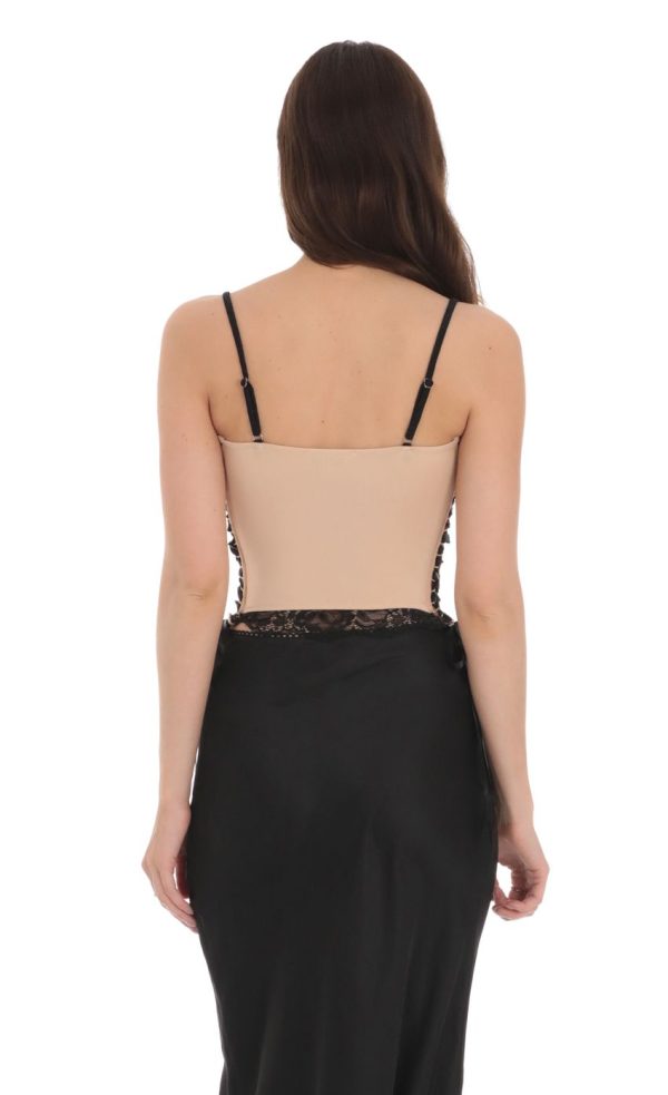 Black Lace Ribbon Top in Tan - Image 2