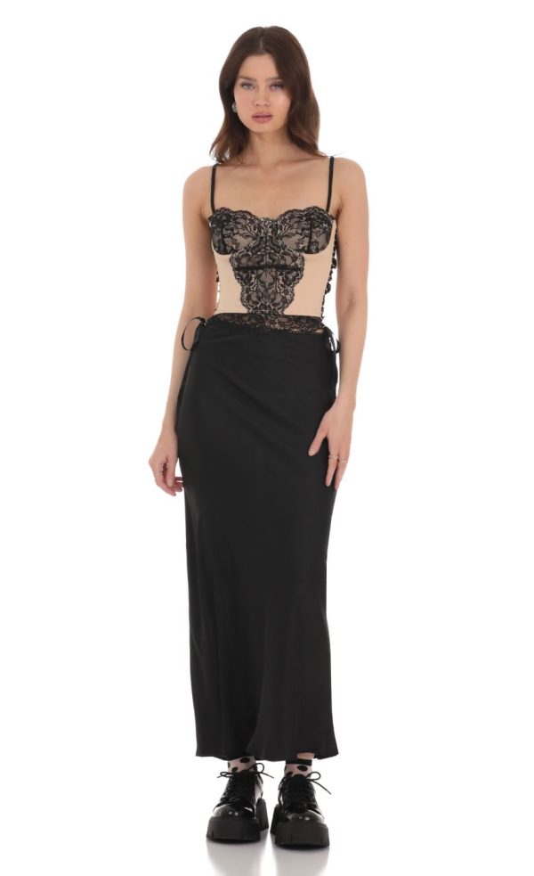 Black Lace Ribbon Top in Tan - Image 4