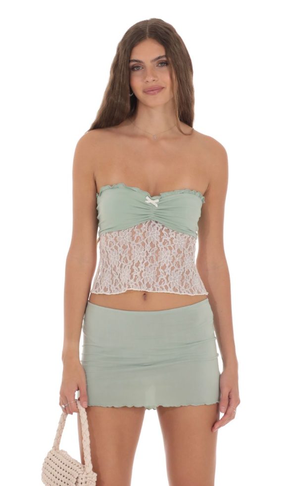 Two Piece Strapless Lace Set in Sage - Image 4