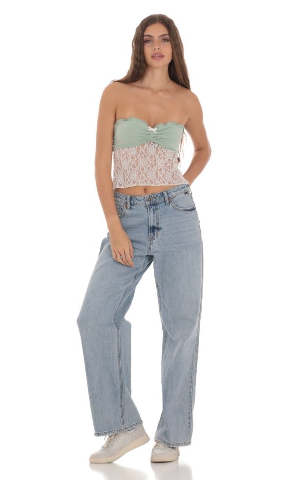 Strapless Lace Top in Sage - Image 4