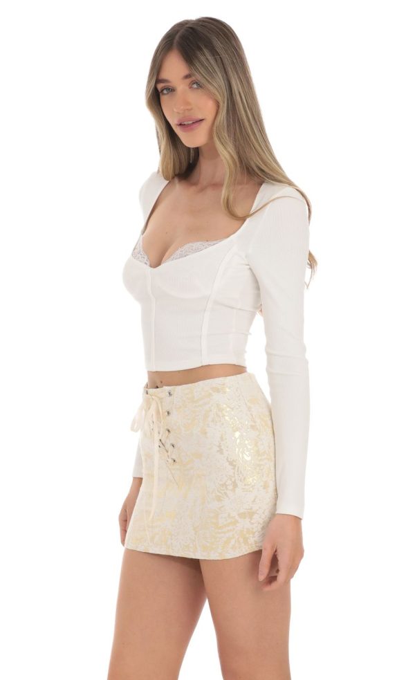 Gold Shimmer Ribbon Skirt in Cream - Image 2