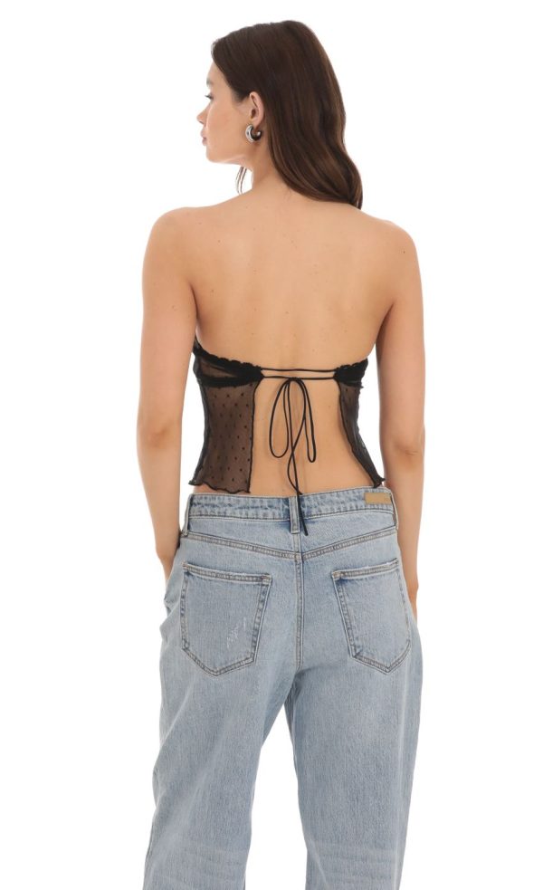 Dotted Strapless Babydoll Top in Black - Image 2