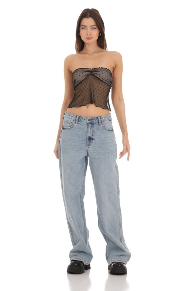 Dotted Strapless Babydoll Top in Black - Image 4