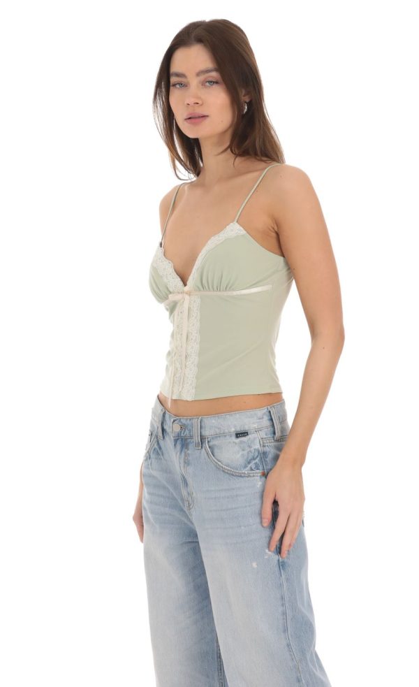 Lace Bow Top in Sage - Image 3