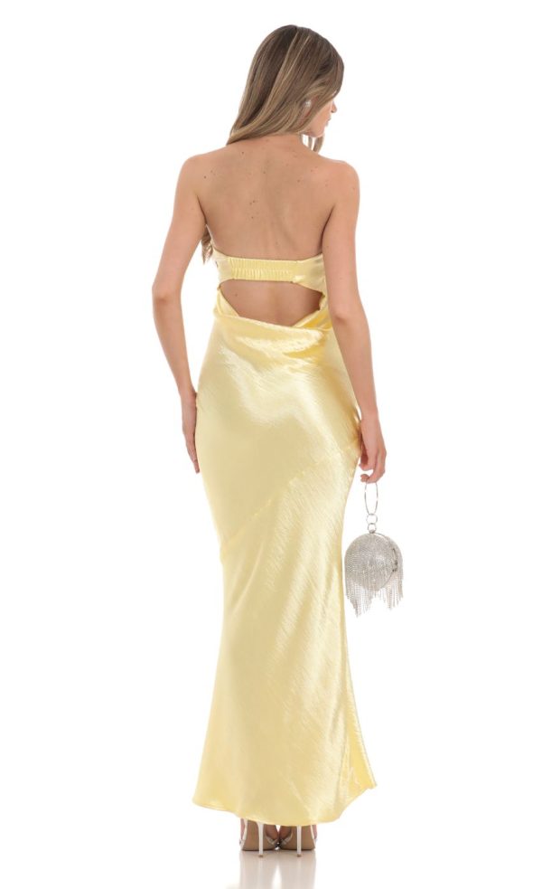 Strapless Satin Maxi Dress in Yellow - Image 2