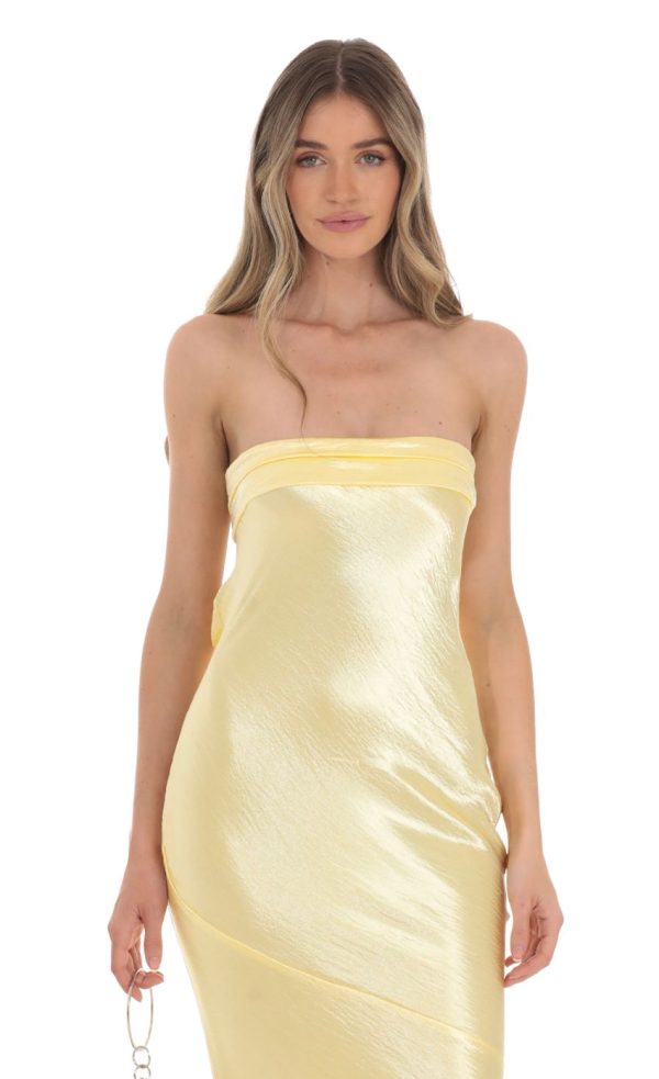 Strapless Satin Maxi Dress in Yellow - Image 4
