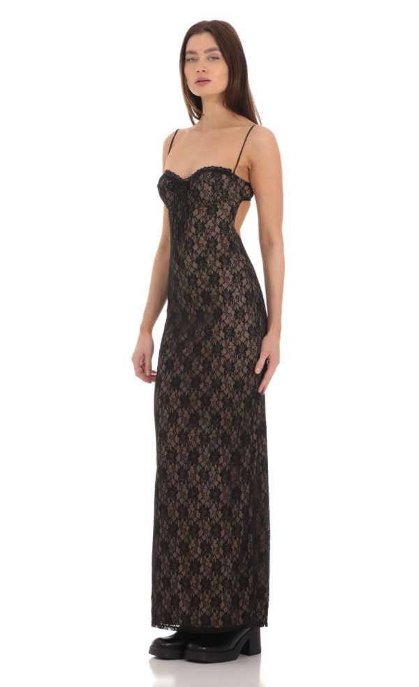 Lace Bodycon Maxi Dress in Black - Image 3