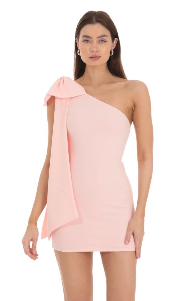 One Shoulder Bow Dress in Pink - Image 4