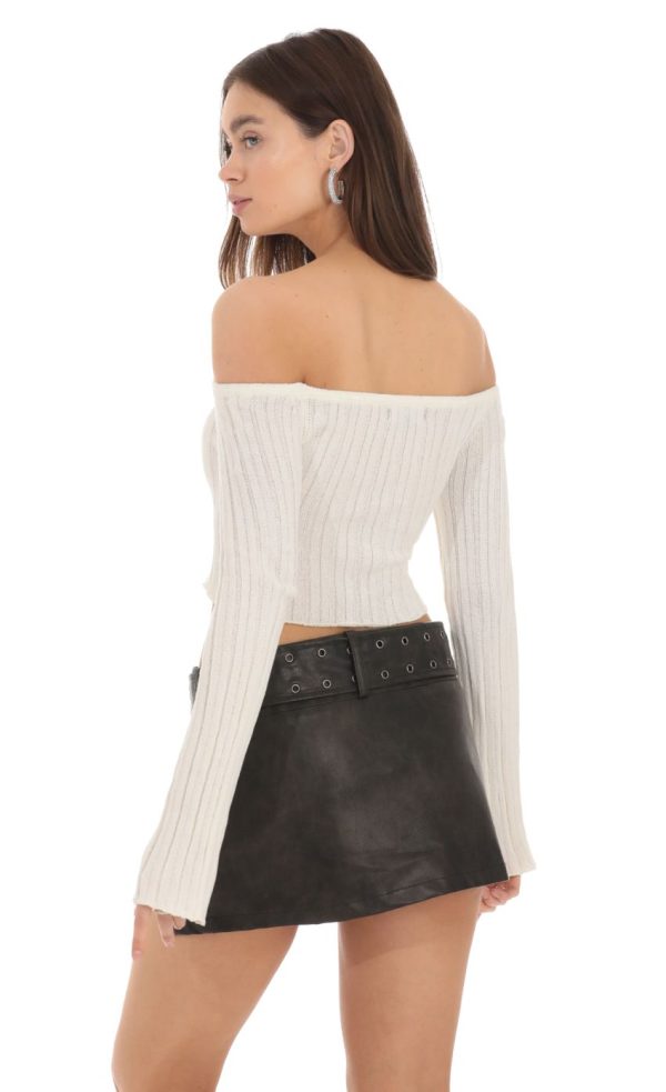 Off Shoulder Knit Top in Cream - Image 2