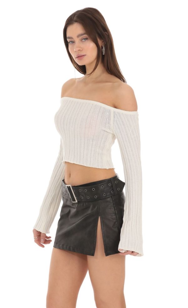 Off Shoulder Knit Top in Cream - Image 3