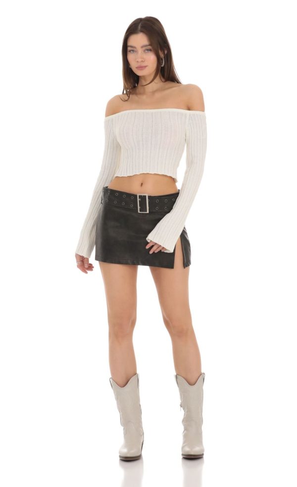 Off Shoulder Knit Top in Cream - Image 4