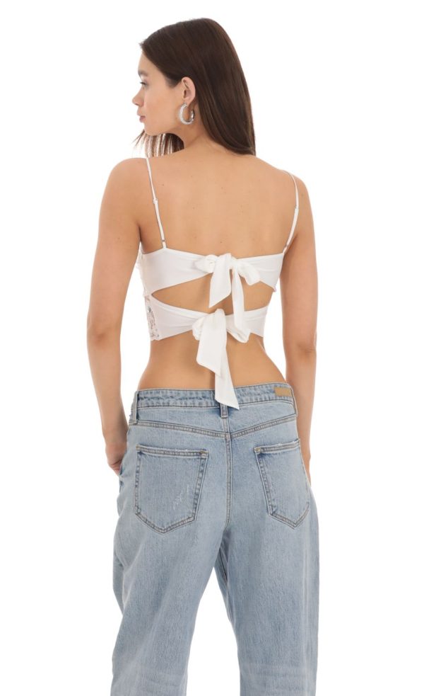 Sequin Lace Crop Top in White - Image 2