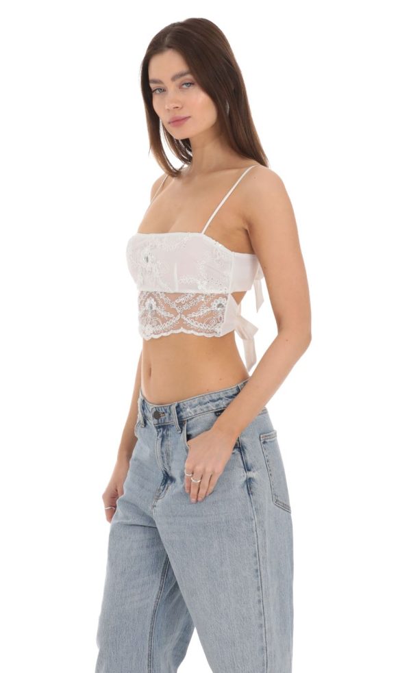 Sequin Lace Crop Top in White - Image 3