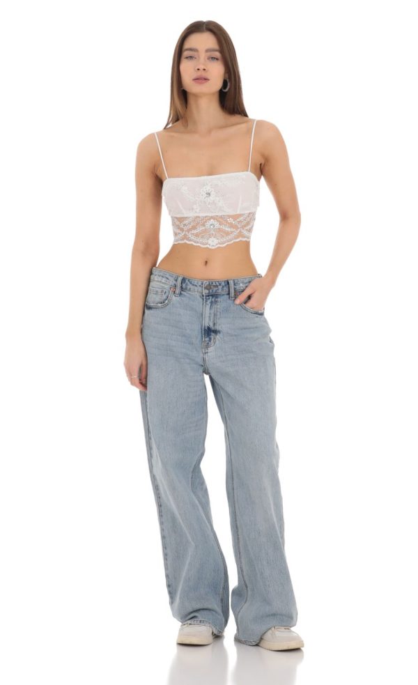 Sequin Lace Crop Top in White - Image 4