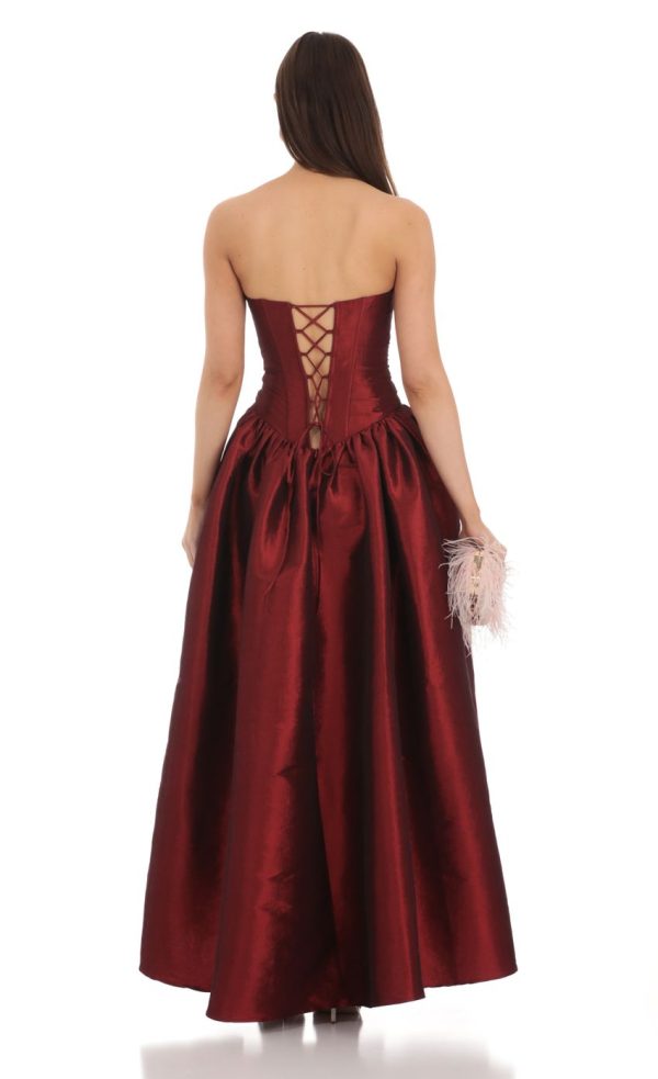 Strapless Corset Gown in Deep Red - Image 2