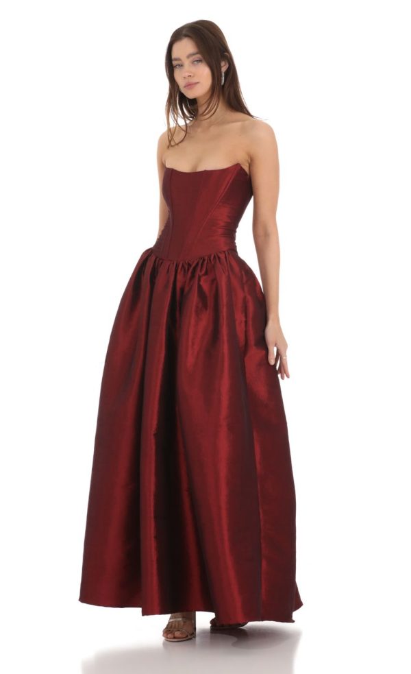 Strapless Corset Gown in Deep Red - Image 3