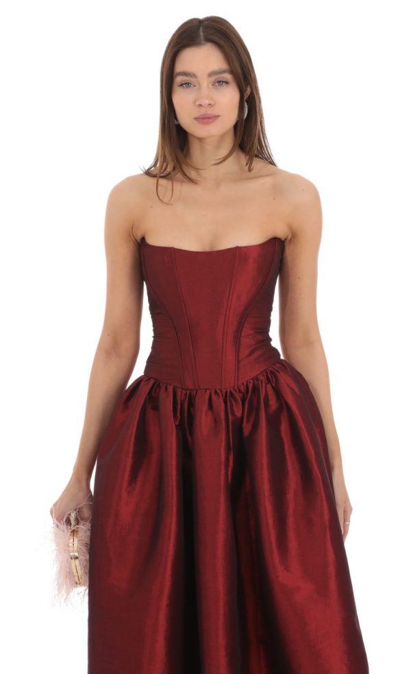 Strapless Corset Gown in Deep Red - Image 4