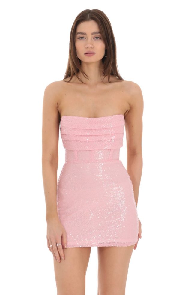 Sequin Strapless Corset Dress in Pink - Image 4