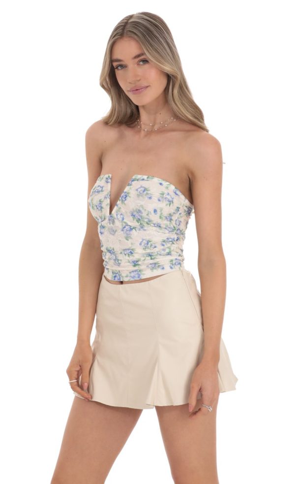 Floral Lace Strapless Top in White - Image 3