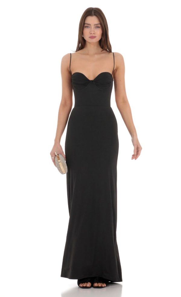 Open Back Mermaid Maxi Dress in Black - Image 2