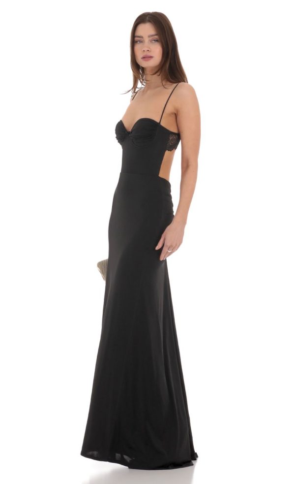 Open Back Mermaid Maxi Dress in Black - Image 3
