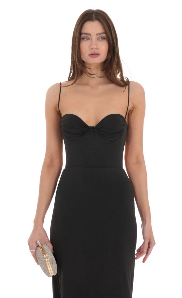 Open Back Mermaid Maxi Dress in Black - Image 4