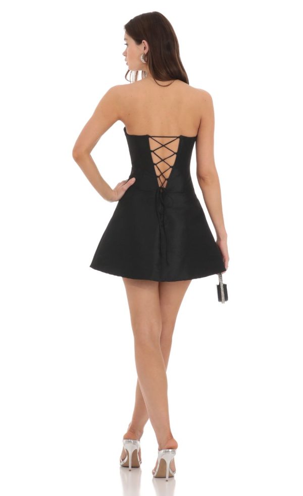 Strapless Rhinestone Bow Dress in Black - Image 2